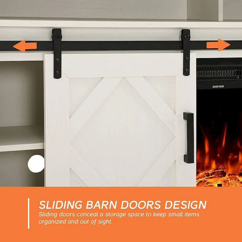 Farmhouse Sliding Barn Door TV Stand White Wood Grain Media Console