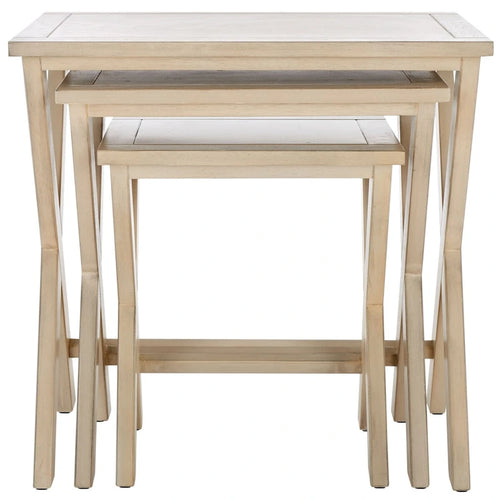 Antiqued White Birch Solid Wood Stacking Tray Side Table Cross Leg