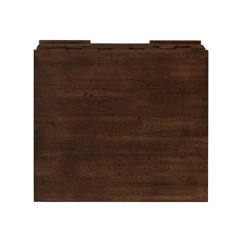 Mid-Century Brown Wood 2-Drawer Nightstand with Geometric Ridges Tobacco Finish