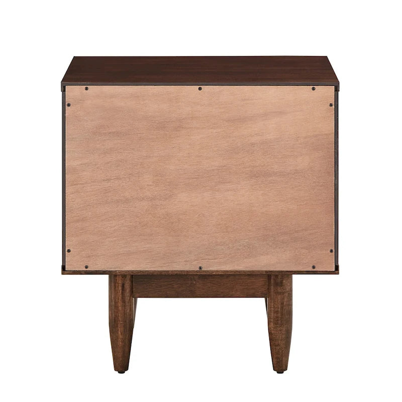 Mid-Century Brown Wood 2-Drawer Nightstand with Geometric Ridges Tobacco Finish