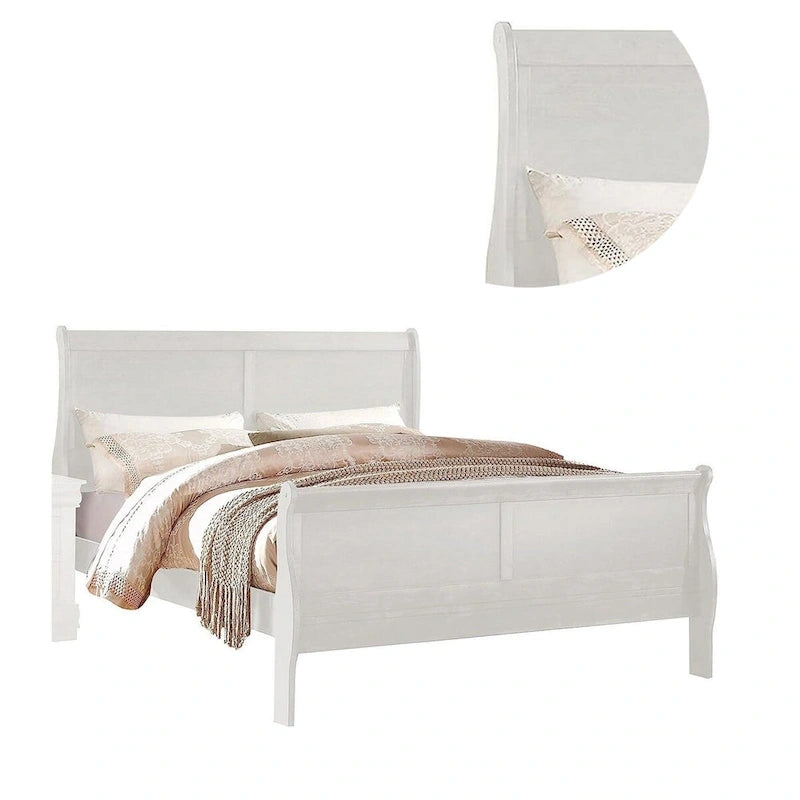 Queen Size Sleigh Bed White Wood Classic Minimalist Style Headboard Footboard