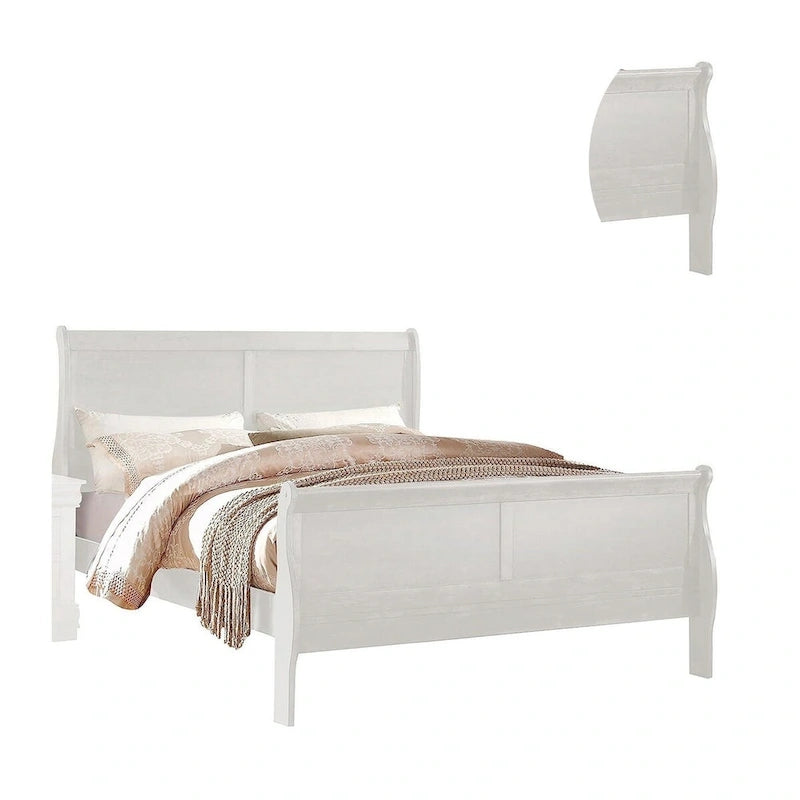 Queen Size Sleigh Bed White Wood Classic Minimalist Style Headboard Footboard