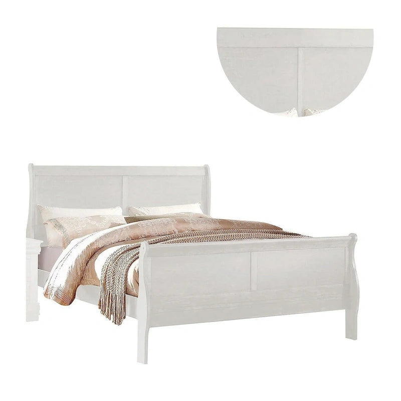 Queen Size Sleigh Bed White Wood Classic Minimalist Style Headboard Footboard