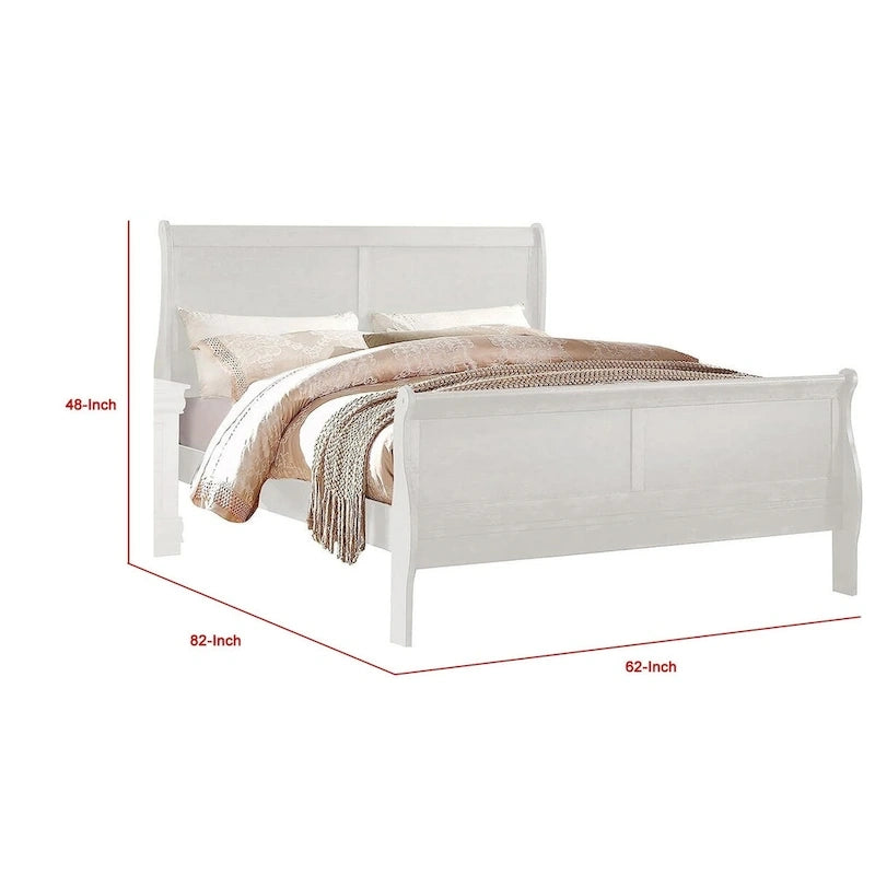 Queen Size Sleigh Bed White Wood Classic Minimalist Style Headboard Footboard