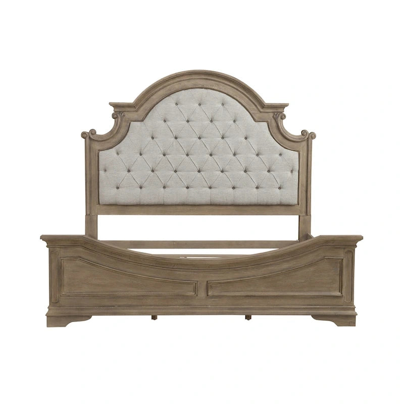 Tufted Upholstered Panel Bed Arched Headboard Weathered Bisque Wood Frame