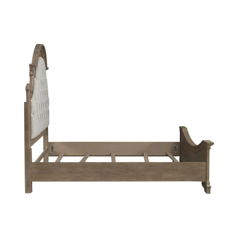 Tufted Upholstered Panel Bed Arched Headboard Weathered Bisque Wood Frame