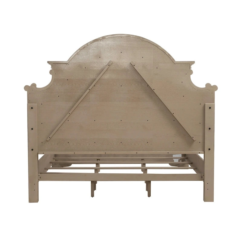 Tufted Upholstered Panel Bed Arched Headboard Weathered Bisque Wood Frame