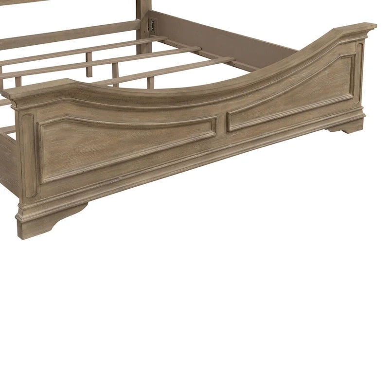 Tufted Upholstered Panel Bed Arched Headboard Weathered Bisque Wood Frame