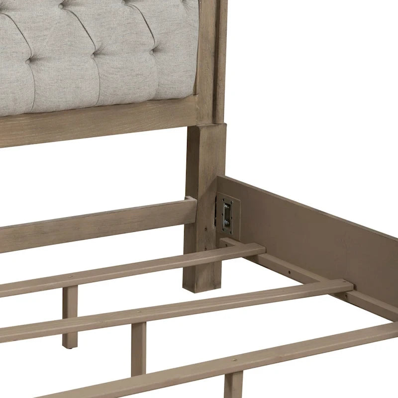 Tufted Upholstered Panel Bed Arched Headboard Weathered Bisque Wood Frame