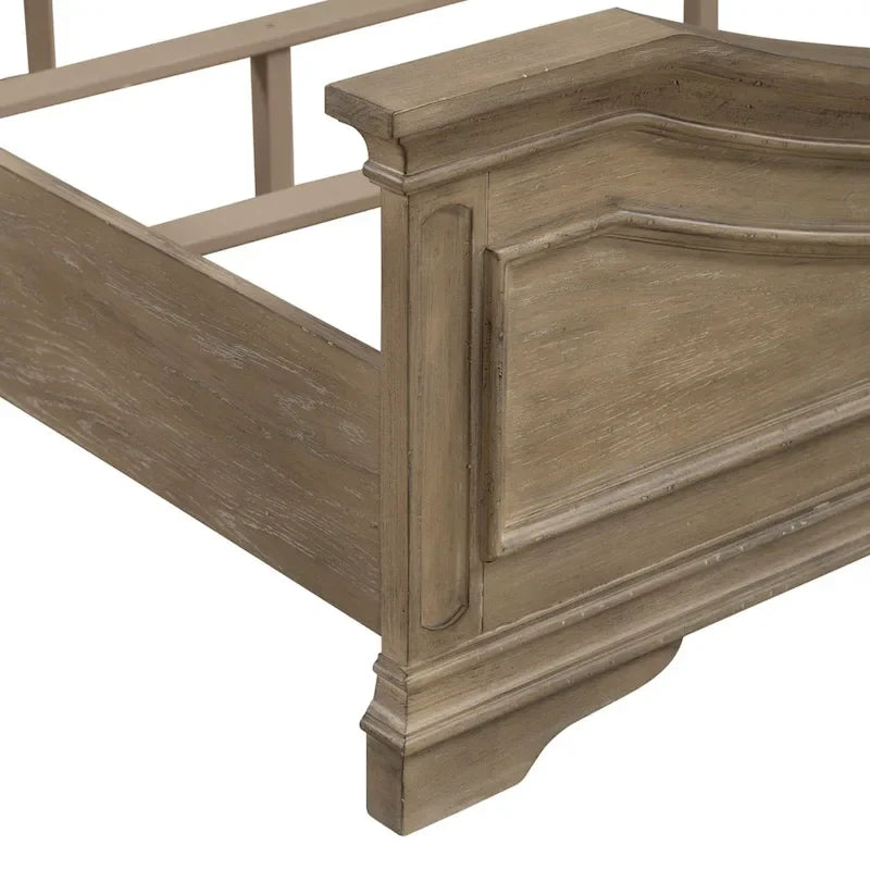 Tufted Upholstered Panel Bed Arched Headboard Weathered Bisque Wood Frame