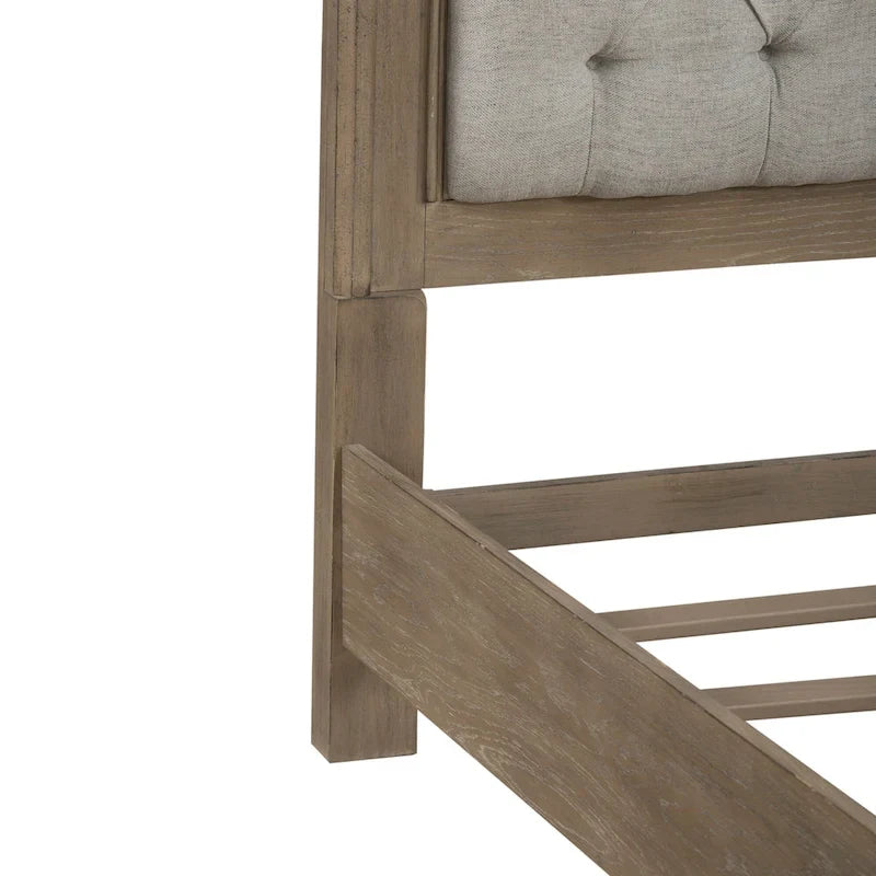 Tufted Upholstered Panel Bed Arched Headboard Weathered Bisque Wood Frame