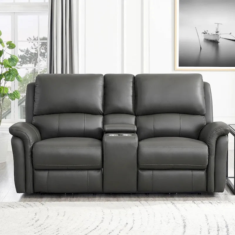 Top Grain Leather Power Zero Gravity Reclining Loveseat with Adjustable Headrest