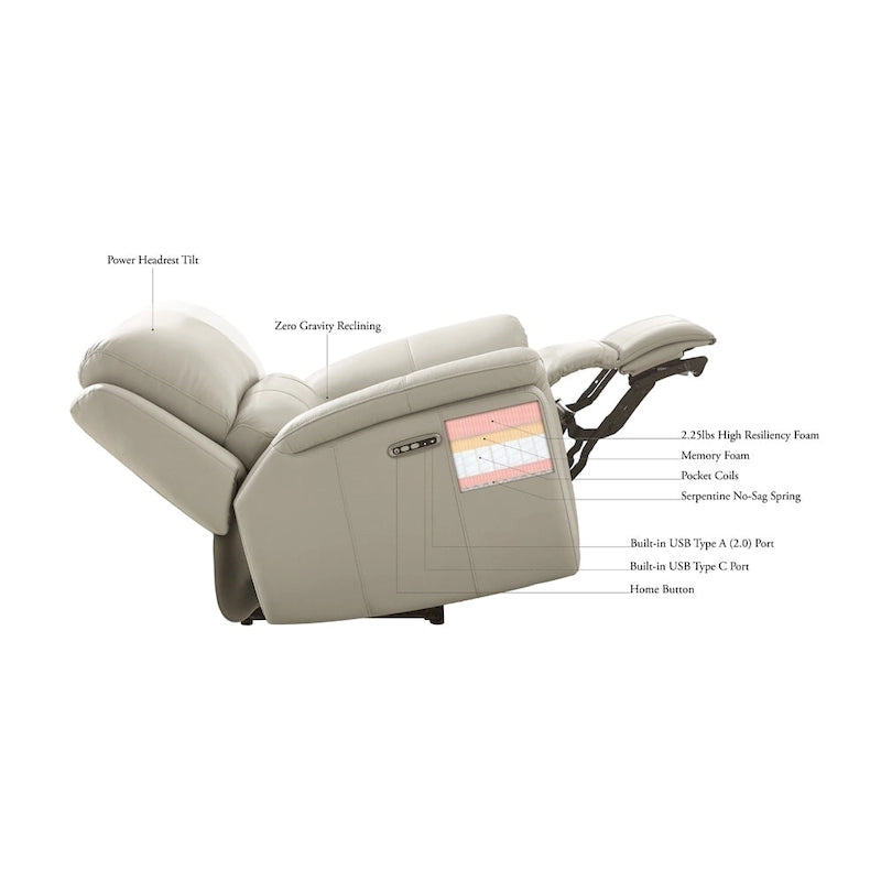 Top Grain Leather Power Zero Gravity Reclining Loveseat with Adjustable Headrest