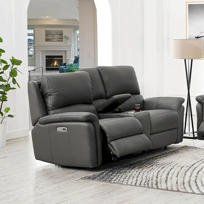 Top Grain Leather Power Zero Gravity Reclining Loveseat with Adjustable Headrest