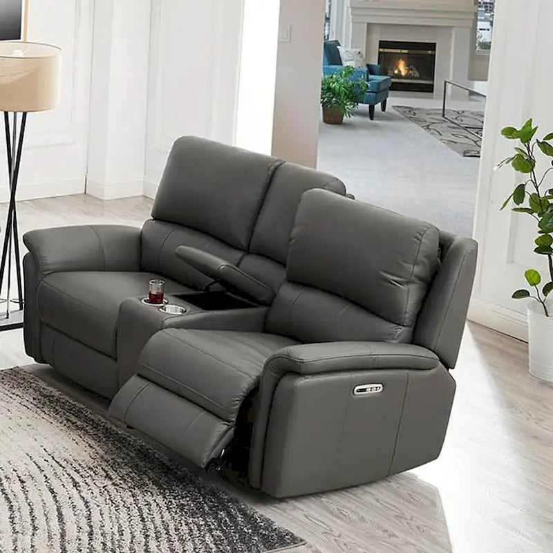 Top Grain Leather Power Zero Gravity Reclining Loveseat with Adjustable Headrest