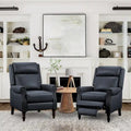 Mid-Century Genuine Leather Push-Back Recliner Armchair with Nailhead Trim