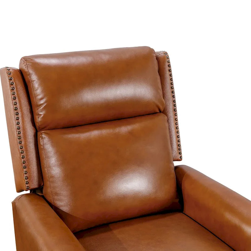 Mid-Century Genuine Leather Push-Back Recliner Armchair with Nailhead Trim
