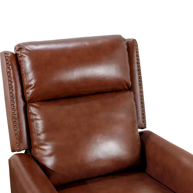 Mid-Century Genuine Leather Push-Back Recliner Armchair with Nailhead Trim