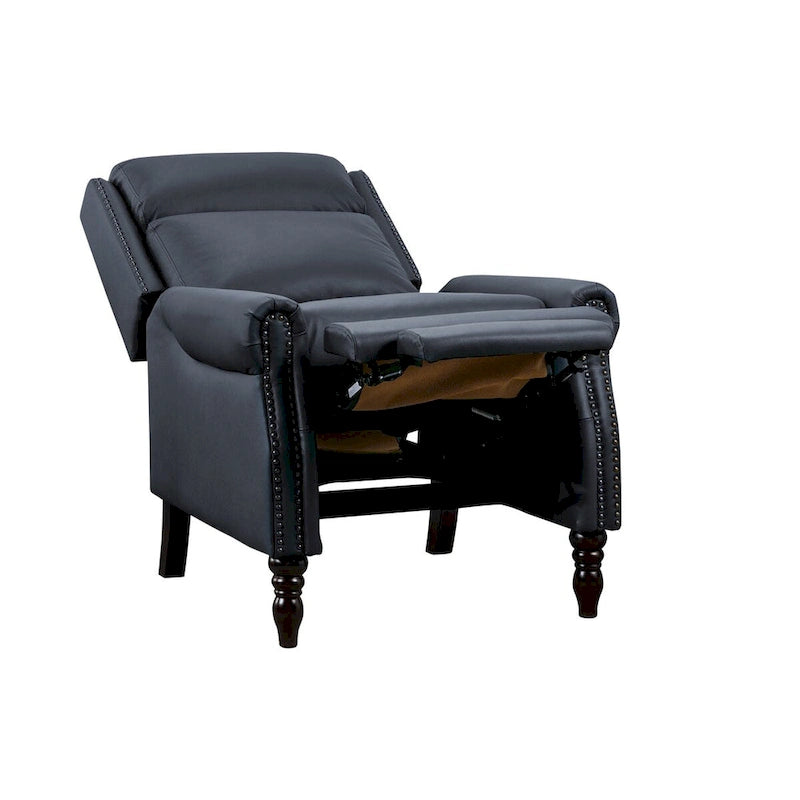 Mid-Century Genuine Leather Push-Back Recliner Armchair with Nailhead Trim