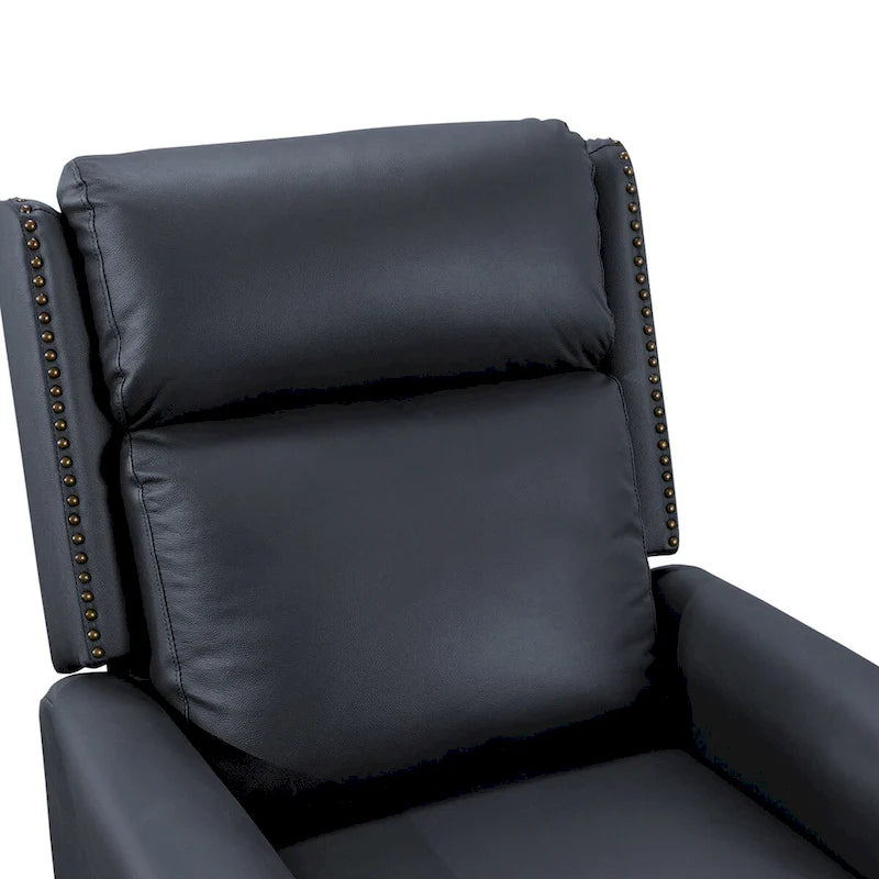 Mid-Century Genuine Leather Push-Back Recliner Armchair with Nailhead Trim
