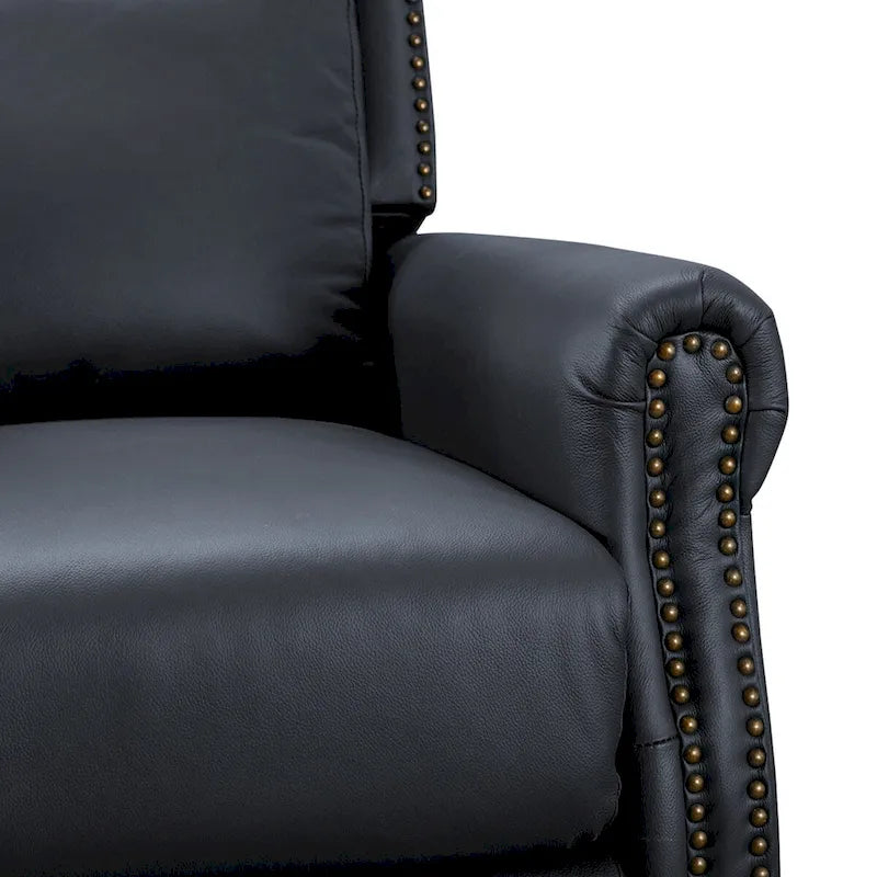Mid-Century Genuine Leather Push-Back Recliner Armchair with Nailhead Trim