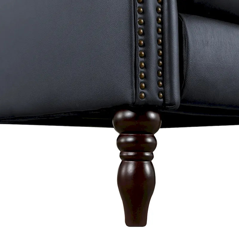 Mid-Century Genuine Leather Push-Back Recliner Armchair with Nailhead Trim