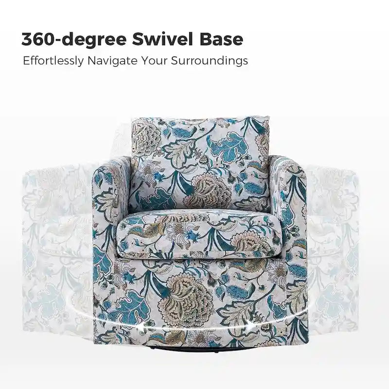Modern Floral Slipcovered Swivel Accent Chair with Removable Cushions
