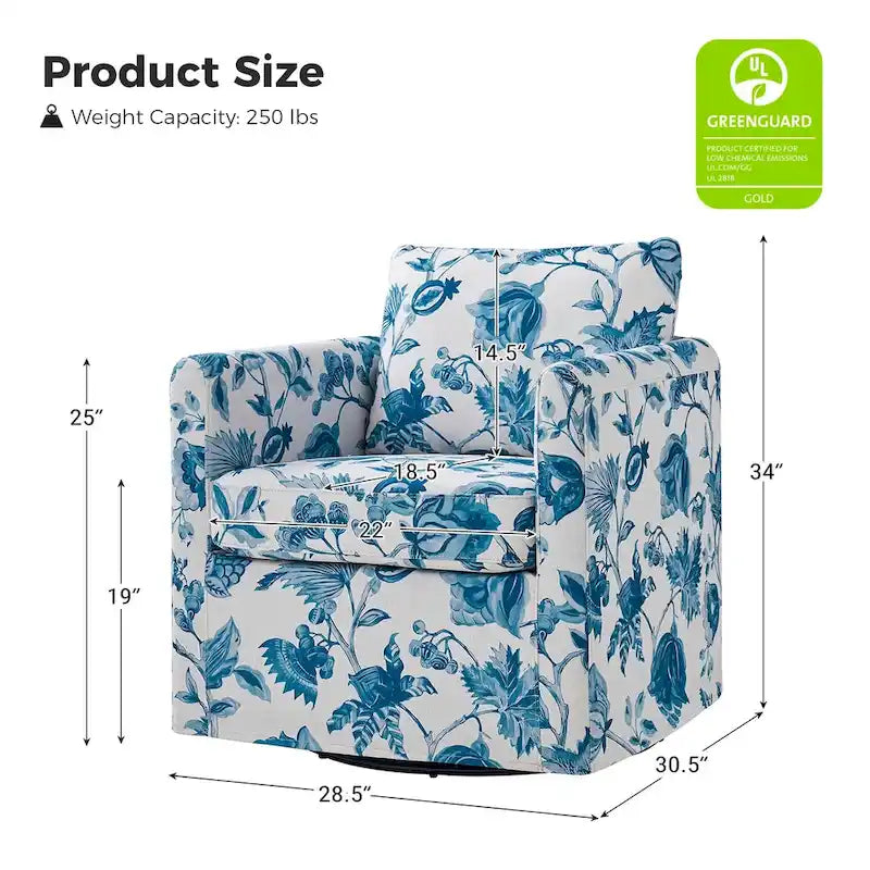 Modern Floral Slipcovered Swivel Accent Chair with Removable Cushions