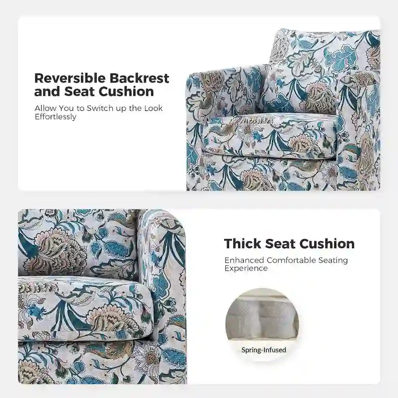 Modern Floral Slipcovered Swivel Accent Chair with Removable Cushions