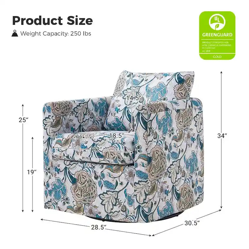 Modern Floral Slipcovered Swivel Accent Chair with Removable Cushions