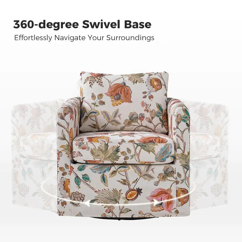 Modern Floral Slipcovered Swivel Accent Chair with Removable Cushions