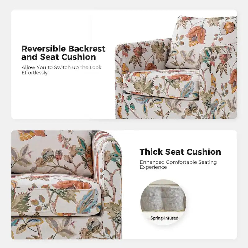 Modern Floral Slipcovered Swivel Accent Chair with Removable Cushions