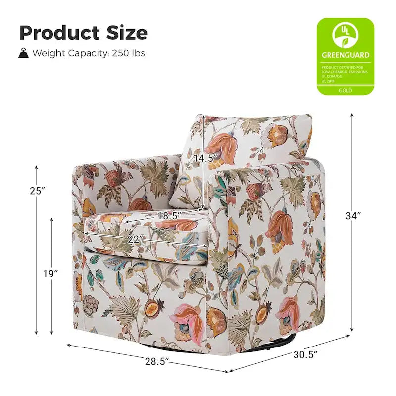 Modern Floral Slipcovered Swivel Accent Chair with Removable Cushions