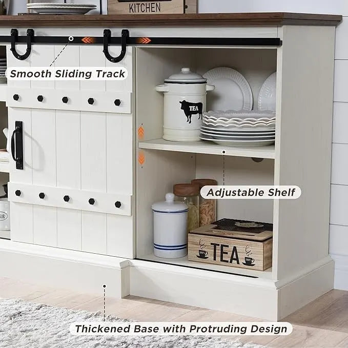 Sliding Barn Door TV Stand Antique White Rustic Wood Media Console Entertainment Cabinet