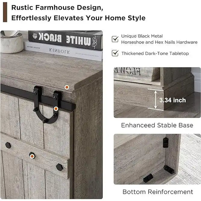 Sliding Barn Door TV Stand Antique White Rustic Wood Media Console Entertainment Cabinet