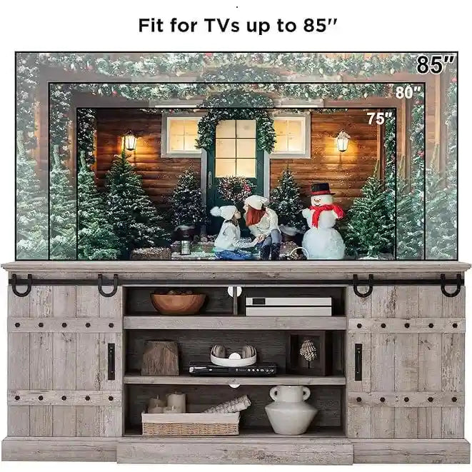 Sliding Barn Door TV Stand Antique White Rustic Wood Media Console Entertainment Cabinet