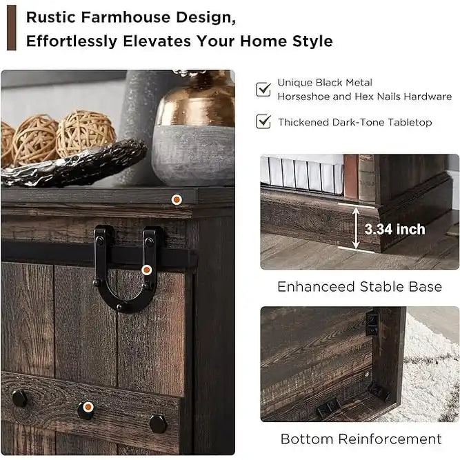 Sliding Barn Door TV Stand Antique White Rustic Wood Media Console Entertainment Cabinet
