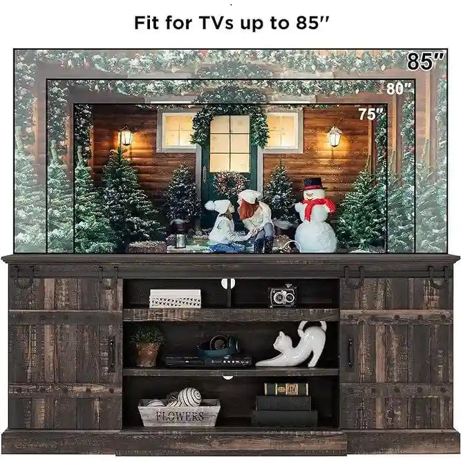 Sliding Barn Door TV Stand Antique White Rustic Wood Media Console Entertainment Cabinet