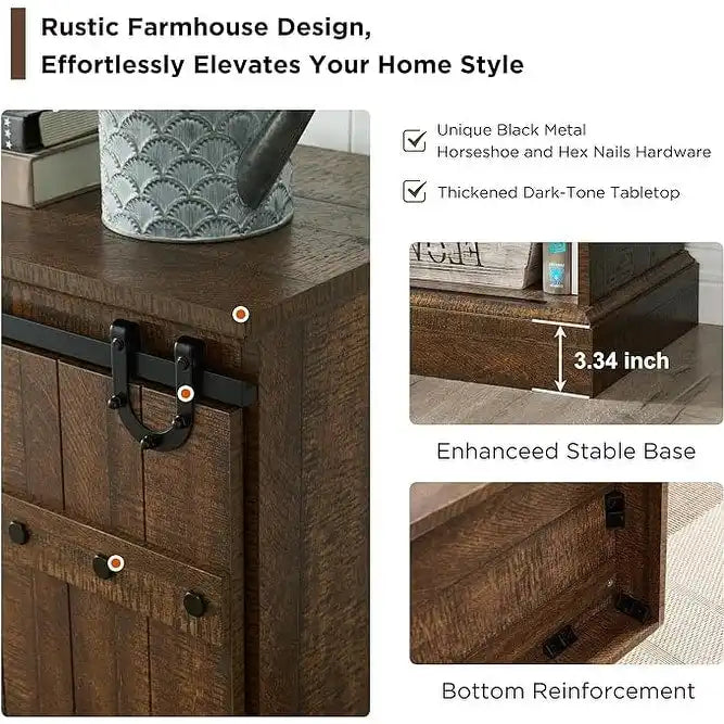Sliding Barn Door TV Stand Antique White Rustic Wood Media Console Entertainment Cabinet