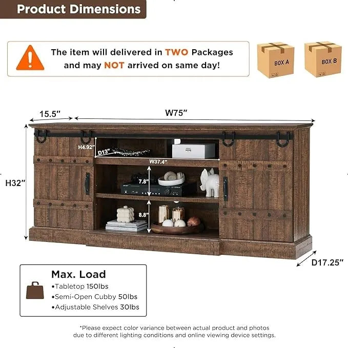 Sliding Barn Door TV Stand Antique White Rustic Wood Media Console Entertainment Cabinet
