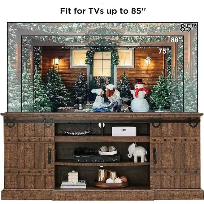 Sliding Barn Door TV Stand Antique White Rustic Wood Media Console Entertainment Cabinet
