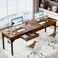 Extra Long Rustic Brown Computer Desk with Drawers and Storage