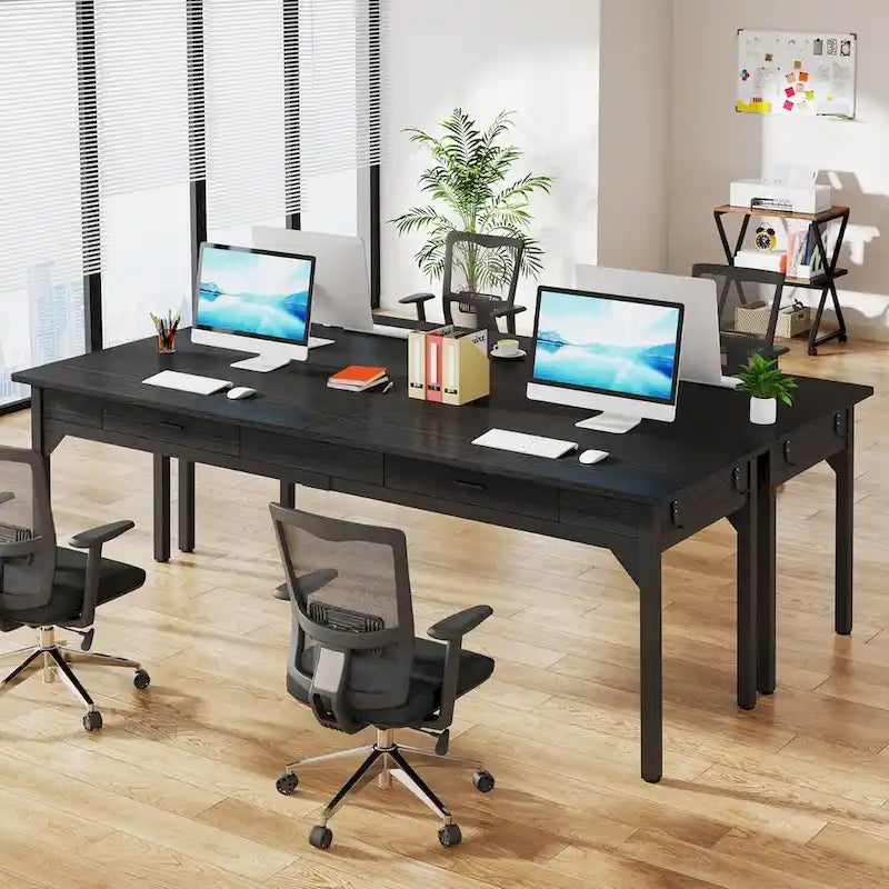 Extra Long Rustic Brown Computer Desk with Drawers and Storage