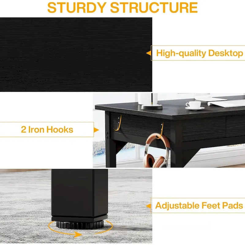 Extra Long Rustic Brown Computer Desk with Drawers and Storage