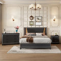 Queen Size Upholstered Platform Bed with LED Lights Headboard Black
