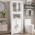 Tall White Storage Cabinet Glass Doors Drawer Adjustable Shelves Bathroom