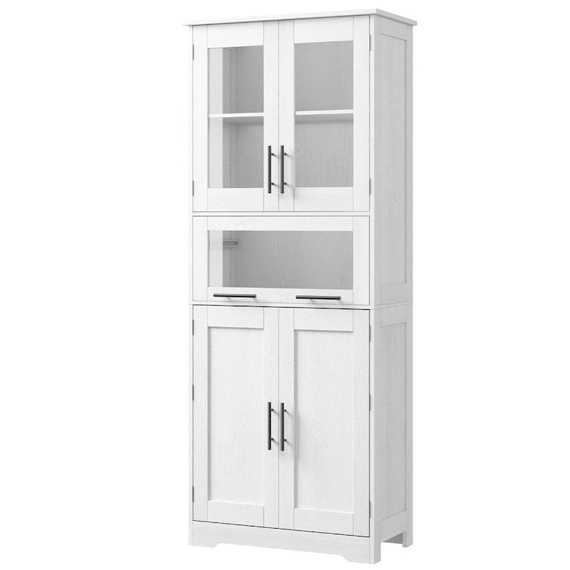 Tall White Storage Cabinet Glass Doors Drawer Adjustable Shelves Bathroom