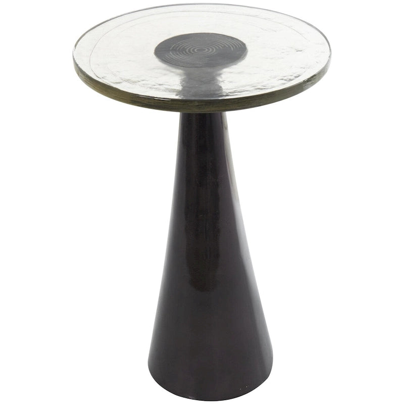 Modern Geometric Cone Base Round Glass Top Accent Side Table Black Gold