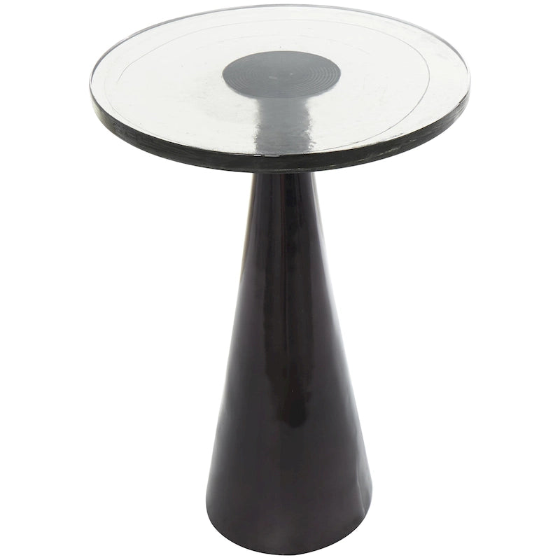 Modern Geometric Cone Base Round Glass Top Accent Side Table Black Gold