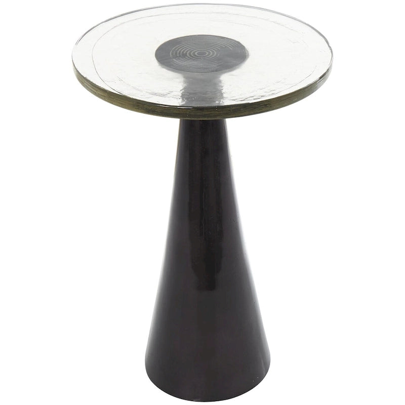 Modern Geometric Cone Base Round Glass Top Accent Side Table Black Gold